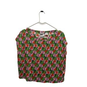 Bouffants & Broken Hearts Flamingo Palm Tree Top Size‎ S Linen